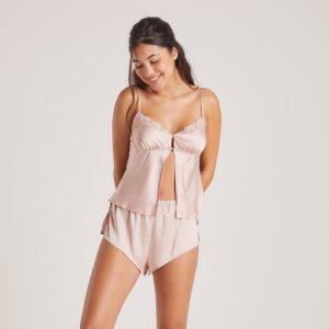 Bow Satin Cami Pajama Top - Blush