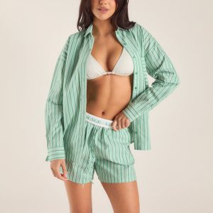 Oversized Pinstripe Shirt - Green