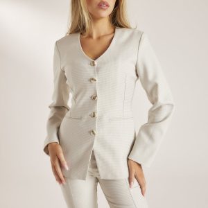 Houndstooth Fitted Blazer - Beige