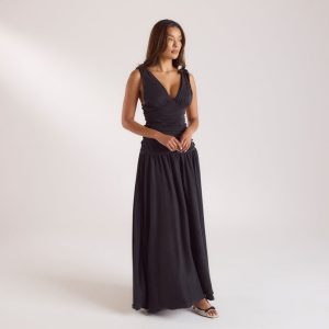 Cupro Blend Maxi Dress - Black