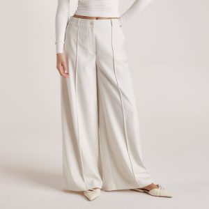 Wide-Leg Tailored Pants - Cream