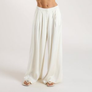Mimi Satin Pleated Trousers - Cream