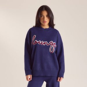 Logo Knitted Crew Neck Jumper - Navy