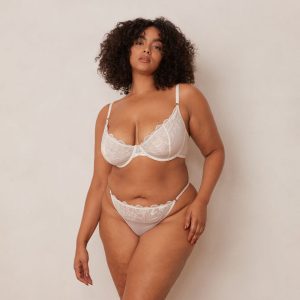 Illustration Balcony Bra & Thong/Briefs Set - Pearl