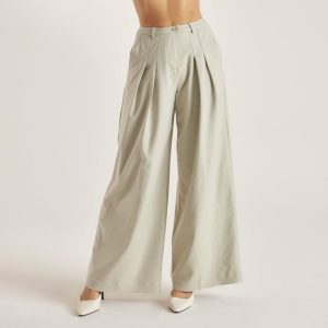 Woven Wide-Leg Pants - Sage