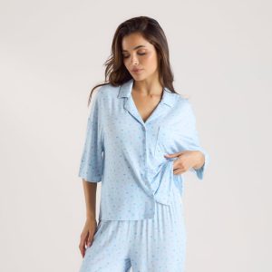 Modal Short Sleeve Pajama Shirt - Blue Floral