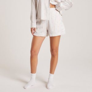 Bow Satin Pajama Shorts - Pearl